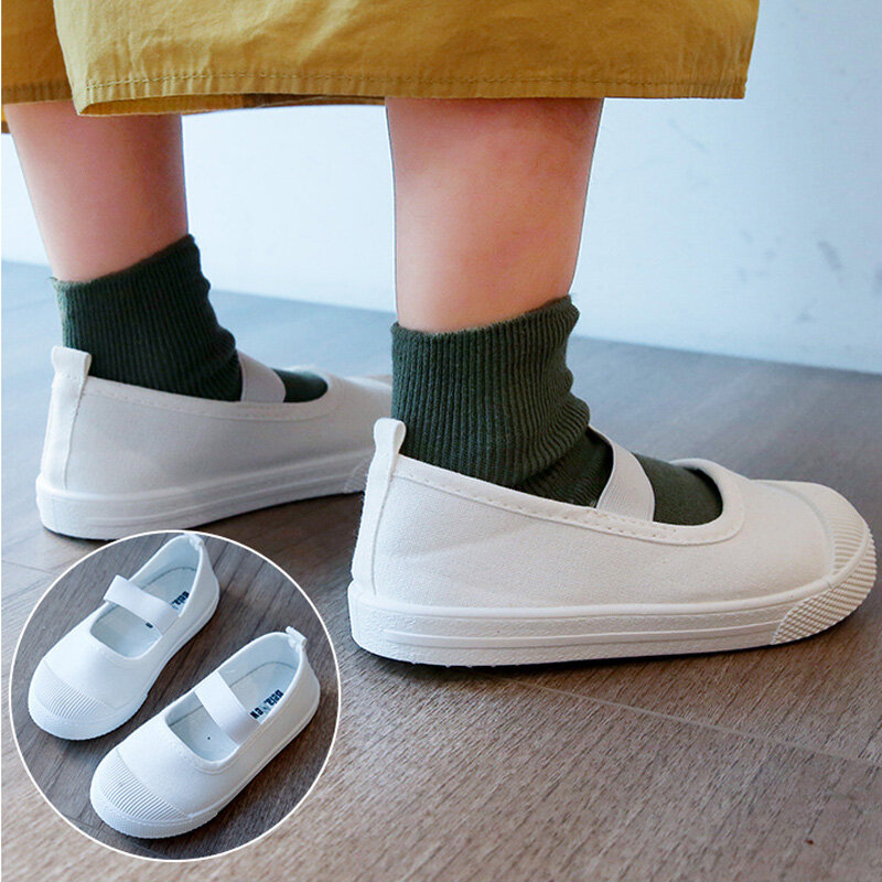 Unisex Kids School Comfy Soft Sole Non Slip Dance Gym White Canvas Shoes от Newchic WW