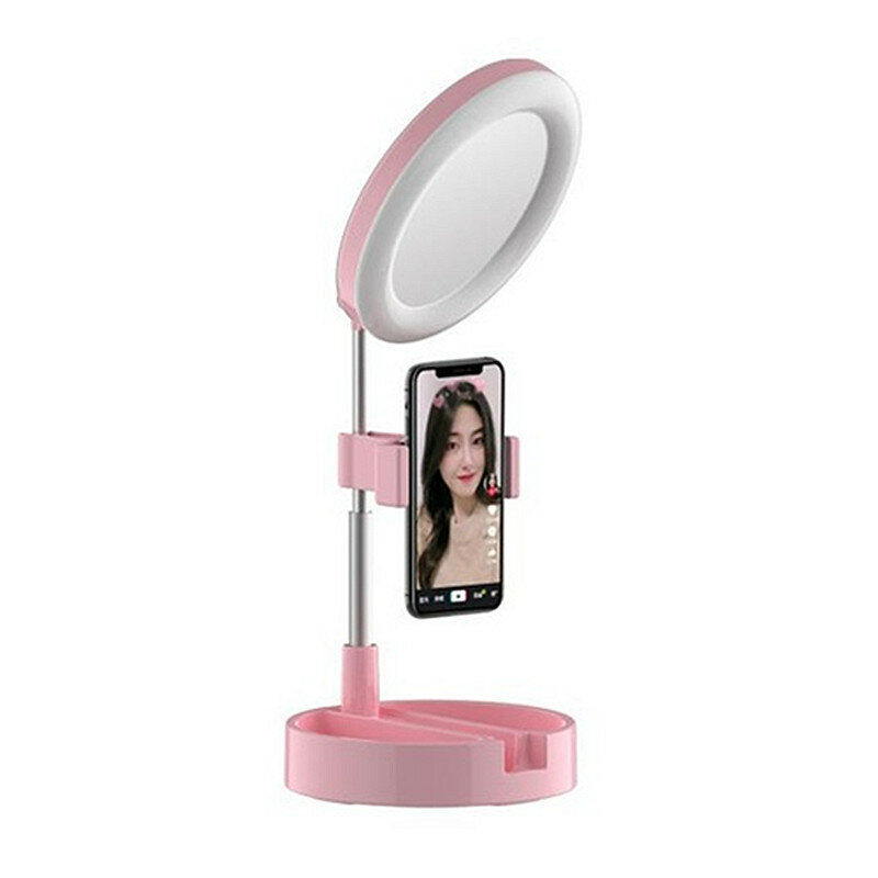 

3 In 1 Dimmable LED Ring Light 6 Inch Folding Desktop Selfie Light Mirror Lamp for YouTube Tiktok Live Streaming Makeup, White;black;pink