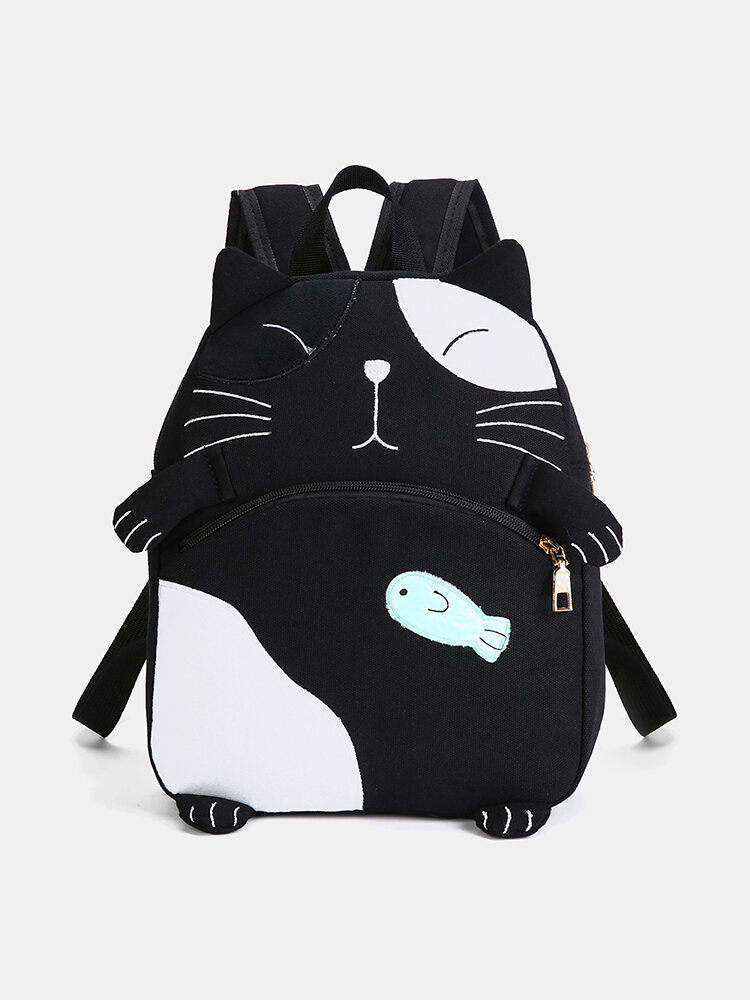 Women Cute Cat Print Canvas Casual Backpack School Bag