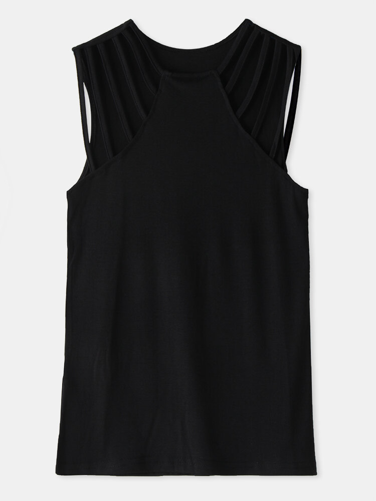 Solid Color Hollow Sleeveless Sexy Tank Top For Women