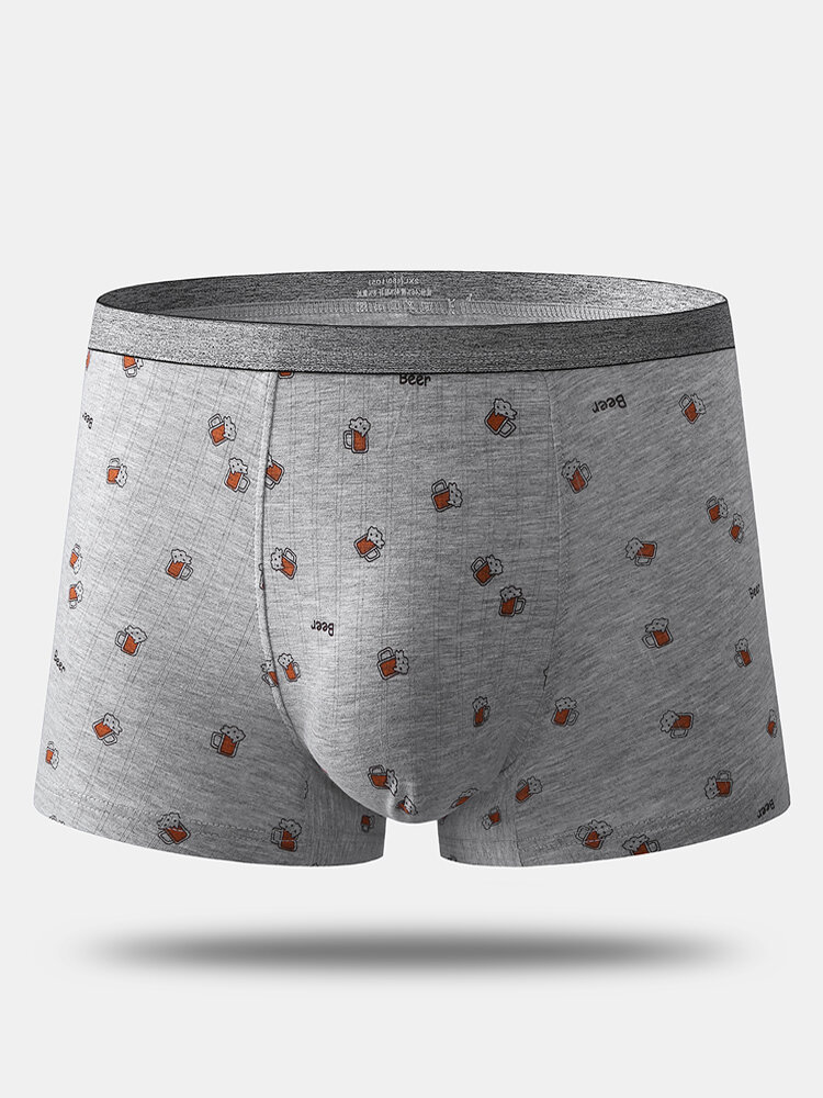 Men Cute Print Boxer Briefs Cotton Viscose Comfortable Antibacterial Pouch Linen Underwear