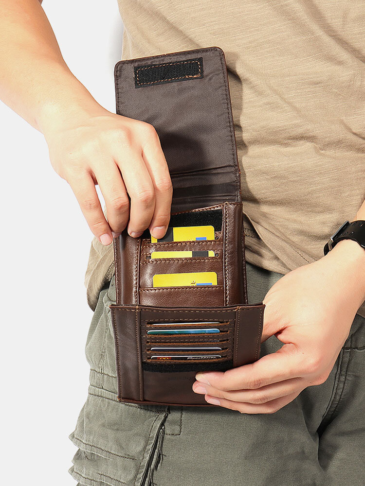 Men Vintage Casual 11 Cards Holder Multi-function Cowhide Wasit Bag Phone Bag