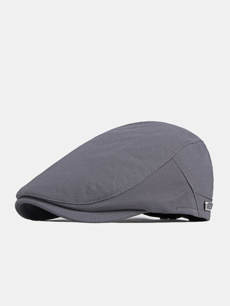 Men Dacron Solid Color Iron Label Outdoor Casual Adjustable Beret Flat Cap