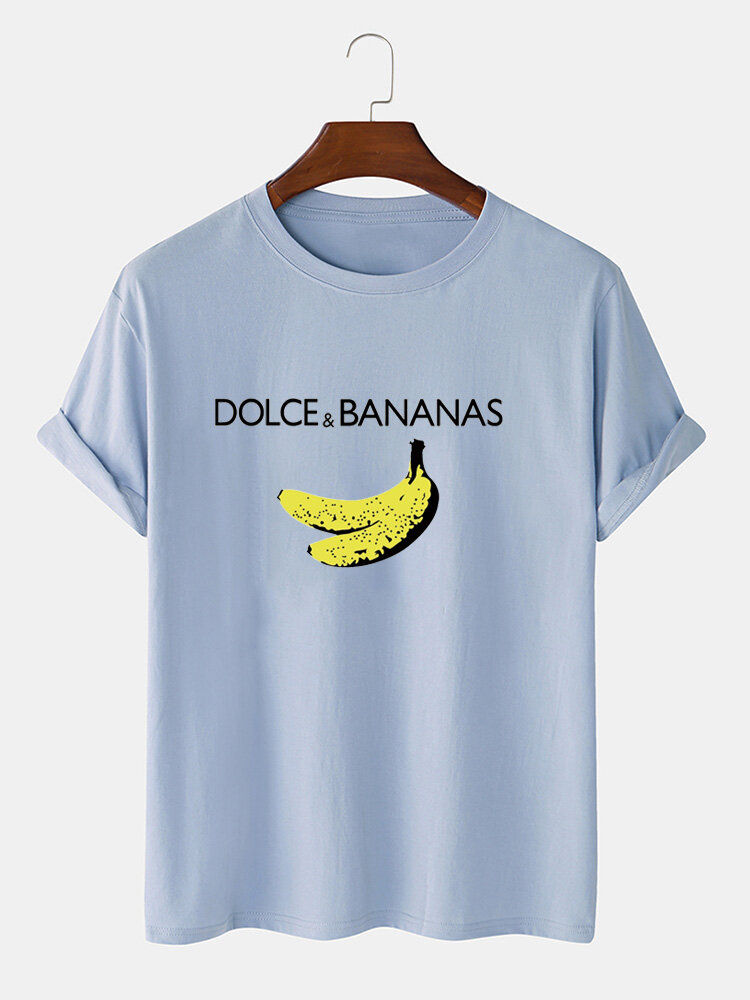 

Mens Banana & Character Print Cotton Plain Breathable Loose Casual T-Shirts, White;blue;khaki