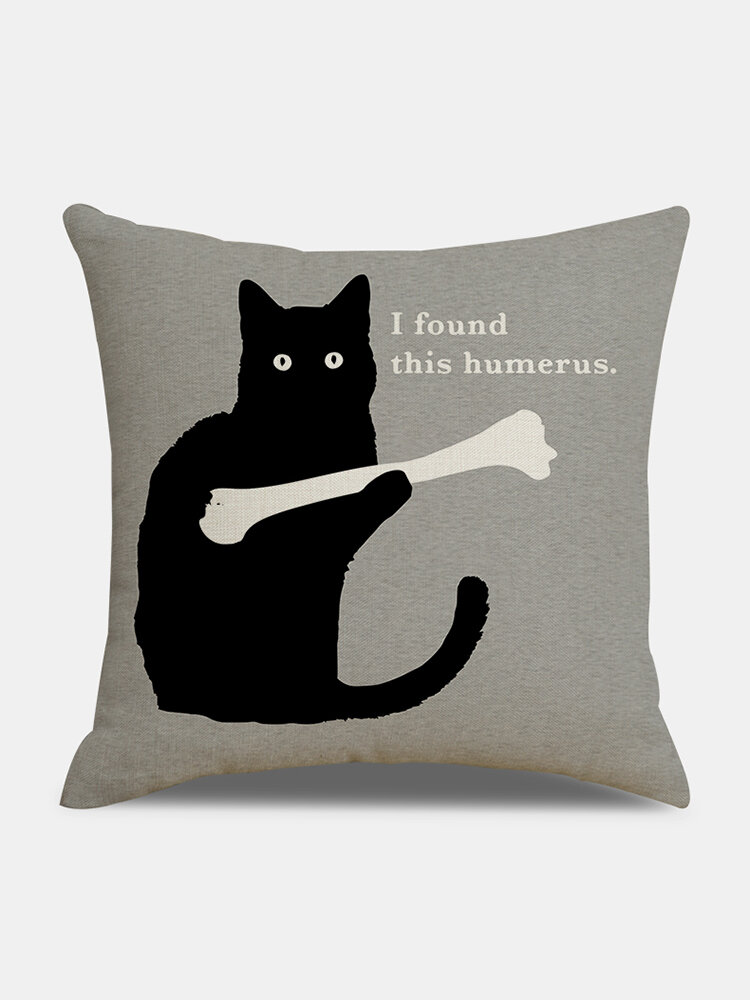 

Black Cat And Letter Pattern Linen Cushion Cover Home Sofa Art Decor Throw Pillowcase