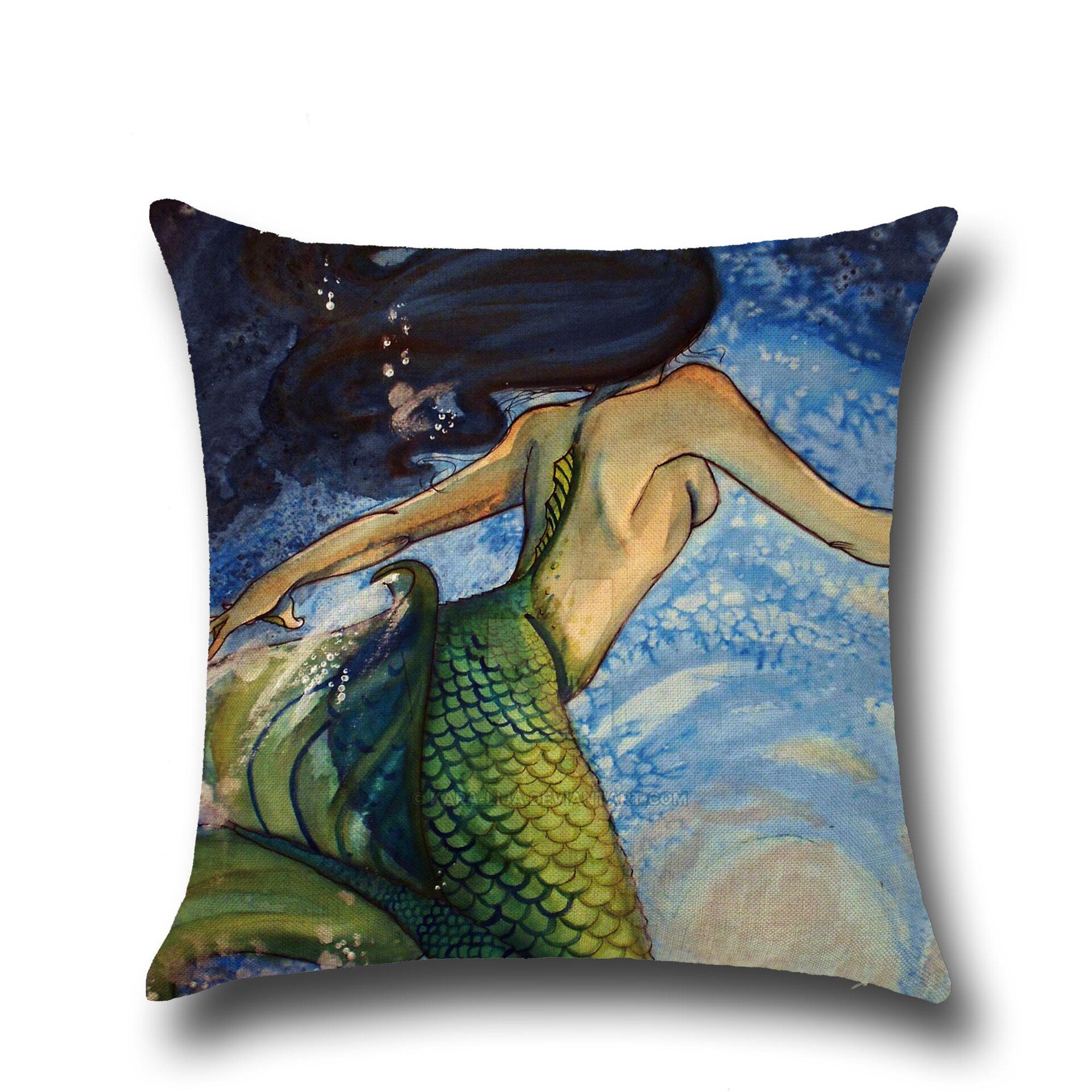 

Mermaid Style Linen Pillow Case Home Fabric Sofa Mediterranean Cushion Cover