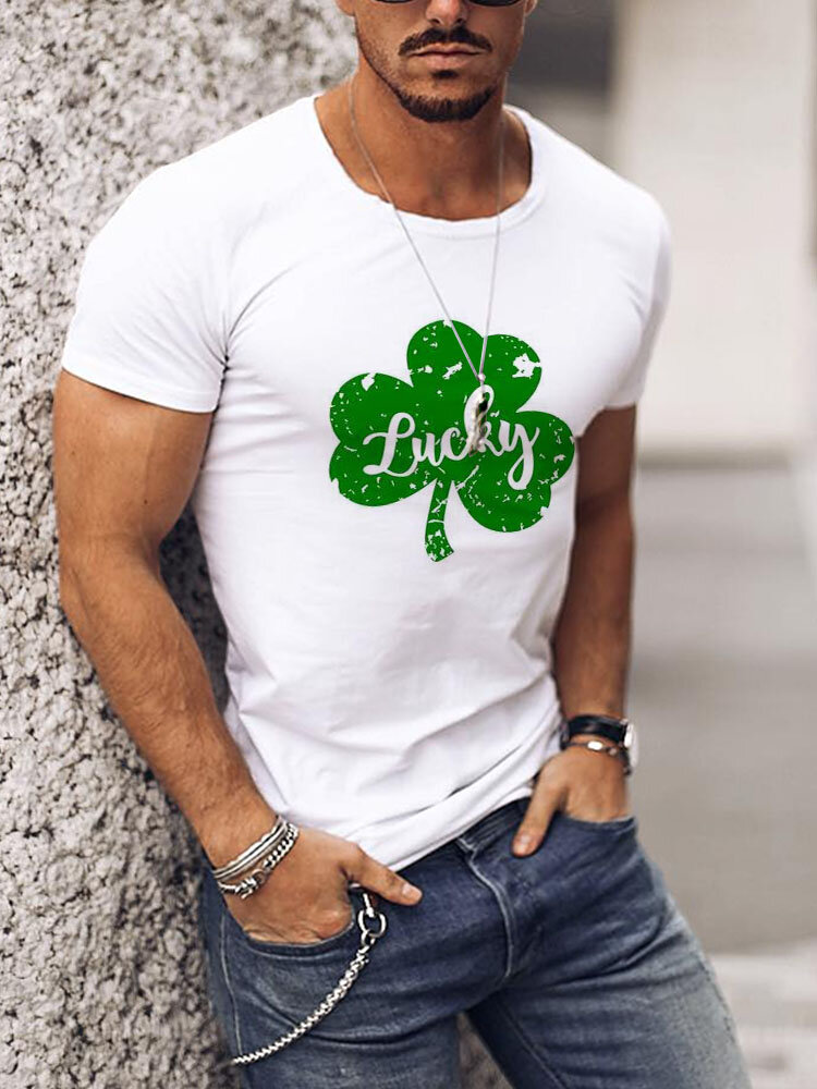 Herren-T-Shirts mit Lucky Clover-Grafik, Rundhalsausschnitt, St. Patrick's Day, kurzärmelig, Winter