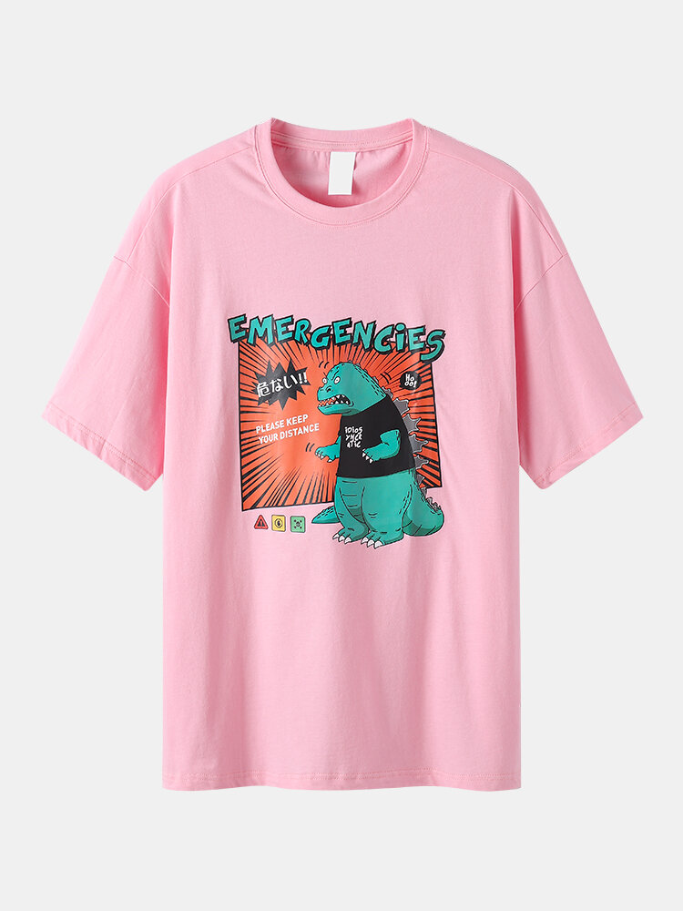 

100% Cotton Oversize Cartoon Dinosaur T-Shirt, Pink;purple;blue