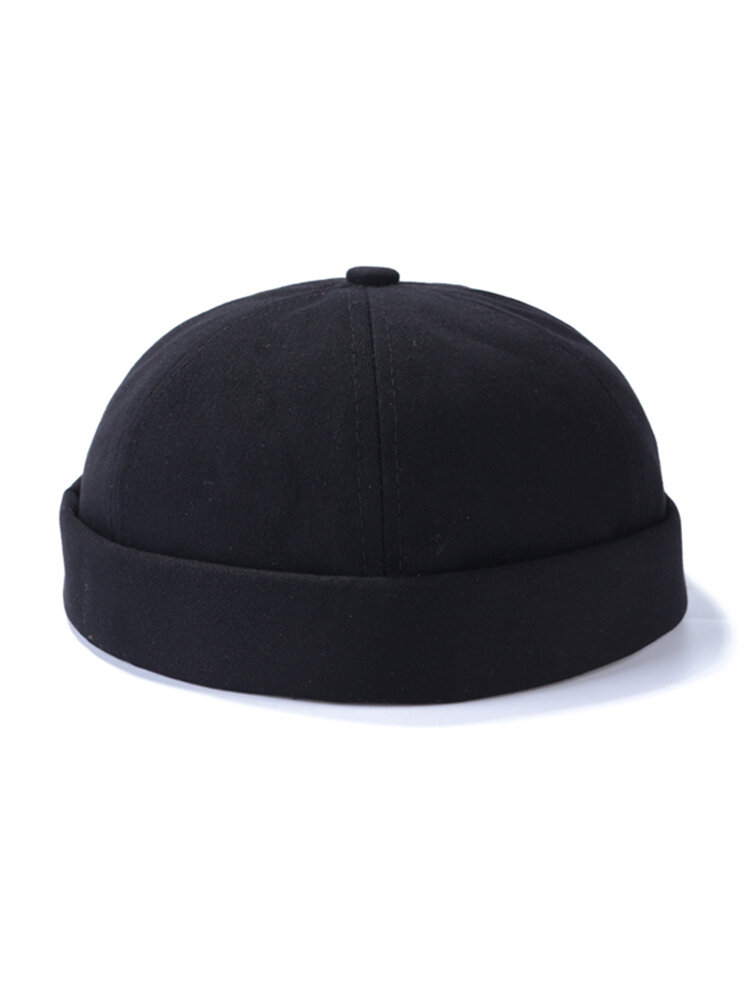 Men & Women Unisex Cotton Letter Pattern Rolled Cuff Brimless Retro Skull Caps Adjustable Worker Hat
