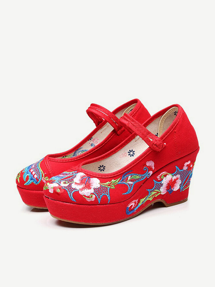 Wedges Embroidered Buckle Folkways Shoes