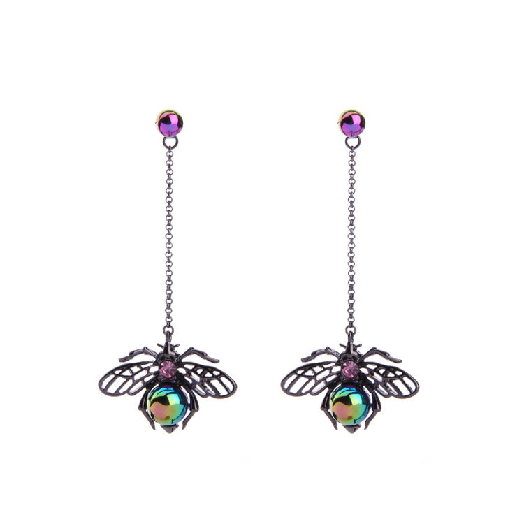 

Vintage Colorful Pearl Hollow Wings Insect Drop Earrings Punk Black Earrings Jewelry for Women