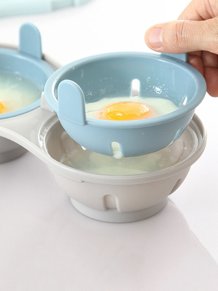 1PC 2-grid Egg Poachers Perfectly Cooked Egg Boiler Cup Egg Skillet Kitchen Steamed Egg Set Double Cooking Tools Microwave Oven