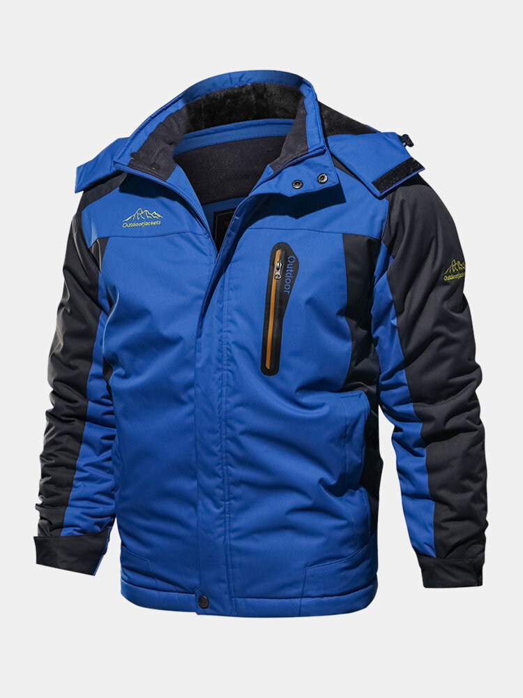 

Mens Contrast Patchwork Waterproof Thick Outdoor Sports Hooded Windbreaker Jacket, Green;black;blue