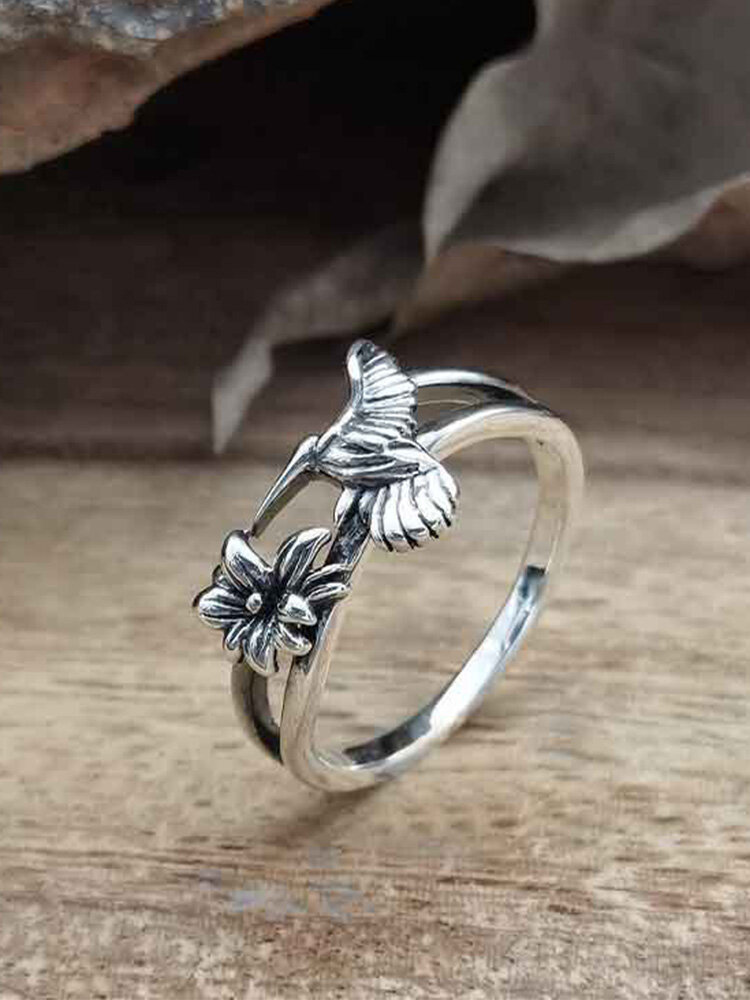 Vintage Brief Flowers Woodpecker Hollow Alloy Rings