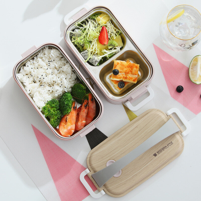 1.6l Nordic Style Bento Box Stainless Steel Lunch Box Portable Leakproof Insulted Preservation Box