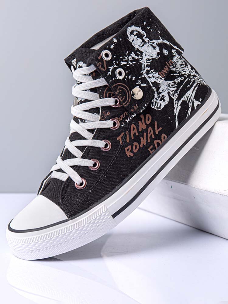 Men High Top Canvas Slip Resistant Pattern Stylish Casual Skate Shoes