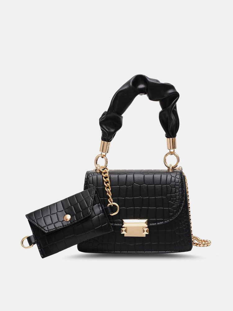 Women Faux Leather Fashion Multi-Carry Alligator Solid Color Handbag Crossbody Bag