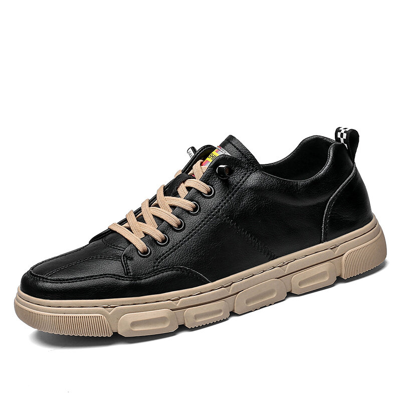 

Men Sports Comfy Microfiber Leather Slip Resistant Casual Court Sneakers, White;black;khaki