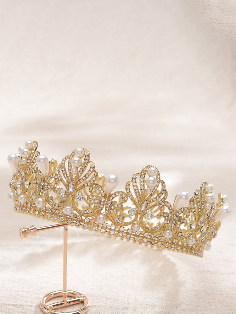 Women Full Round Tiara Bridal Crown Rhinestone Headpiece Hair Wedding Jewelry