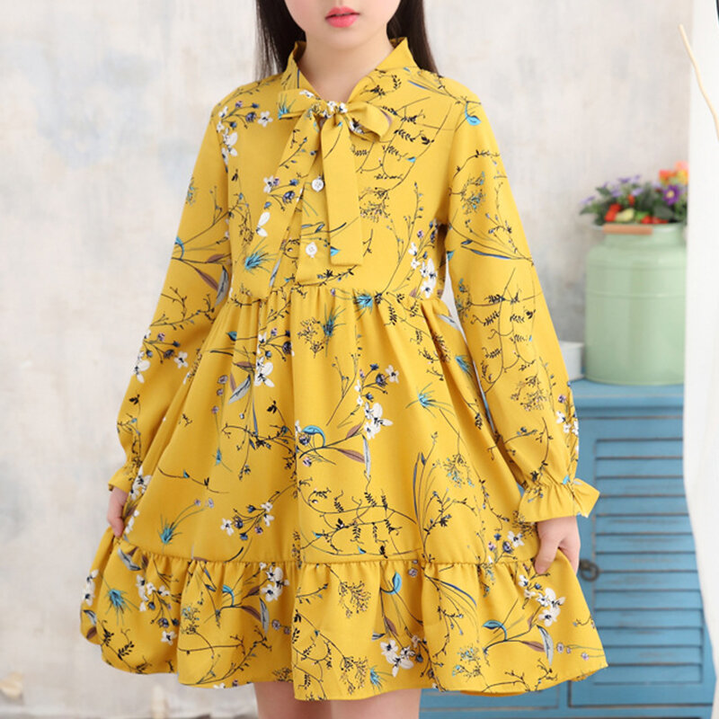 

Flower Girls Dresses Long Sleeve A Line Chiffon Dress For 4Y-15Y, White;yellow