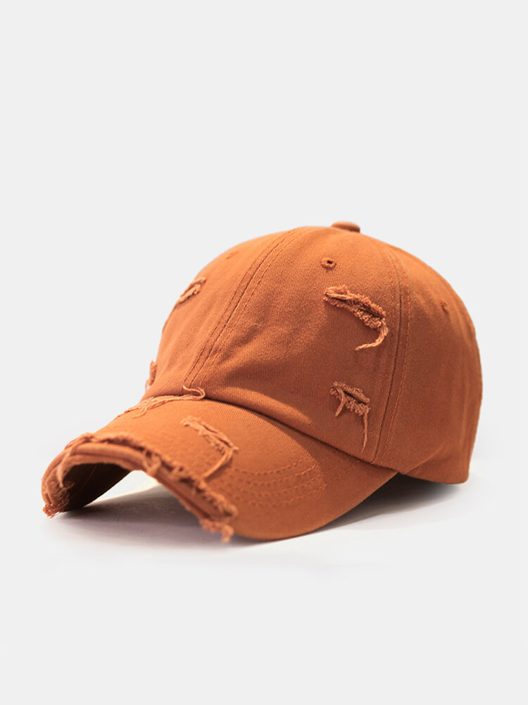 Unisex Cotton Distressed Ripped Hole Solid Color Trendy All-match Adjustable Outdoor Sunshade Peaked Caps Baseball Caps