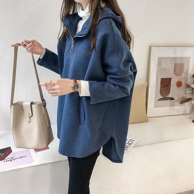 Women's New Loose Bf Wind Hooded Sweater Women's Head Long-sleeved Shirt Hong Kong Flavor Chic Thick Coat