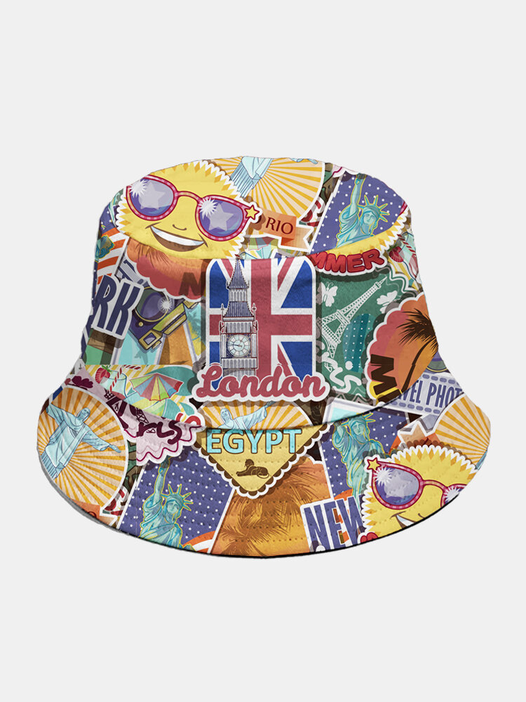 Unisex Cotton Sign Overlay Pattern Fashion Street Trend Sunshade Bucket Hat