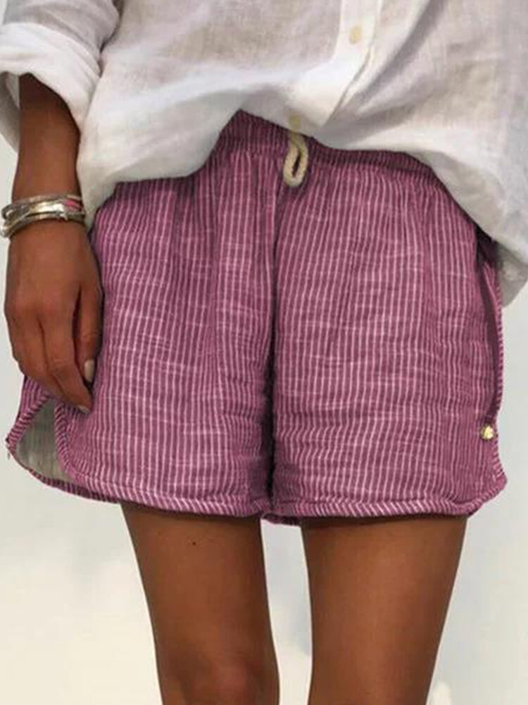 Striped Drawstring Split Shorts For Women