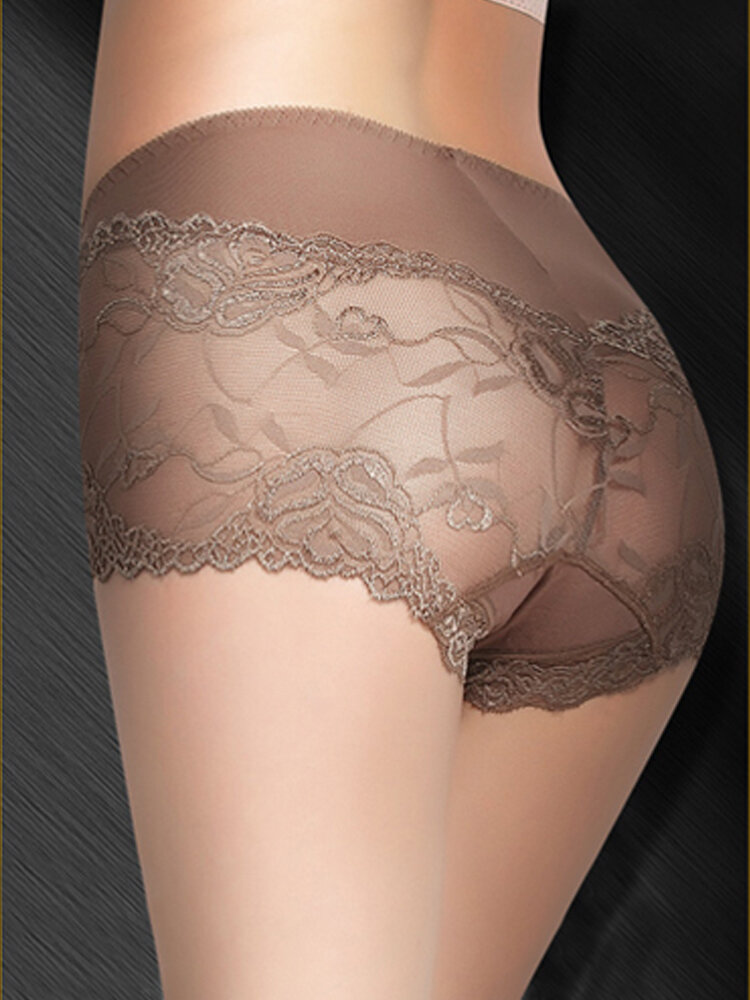 

Sexy Soft Transparent Lace Embroidery Hollow Mid Waisted Thin Panties, Purple;red;black;royal blue;nude;coffee;apricot