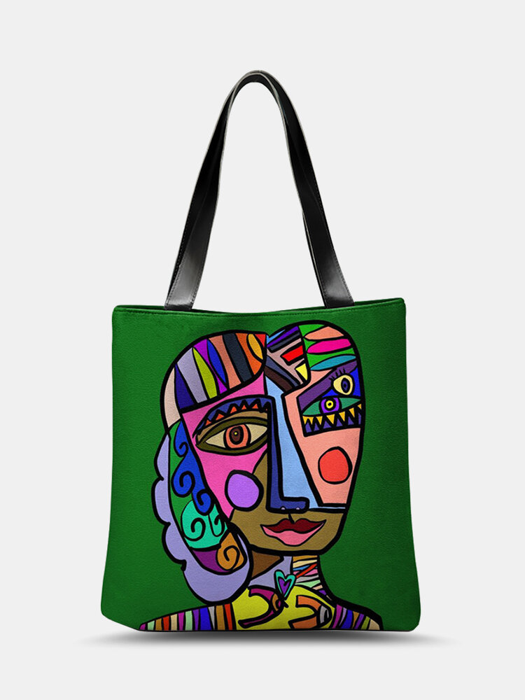 Women Green PU Leather Figure Pattern Printed Shoulder Bag Handbag Tote