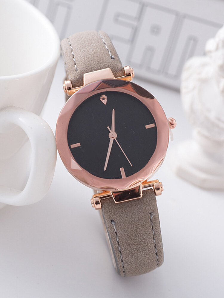 Relógio de pulso casual de quartzo sem número, mostrador redondo de vidro, pulseira de couro, relógios da moda