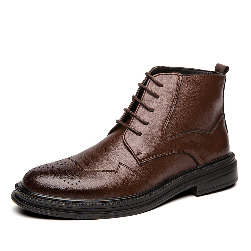 

Men Brogue Comfy Microfiber Leather Business Dress Ankle Boots, Black;brown;black1