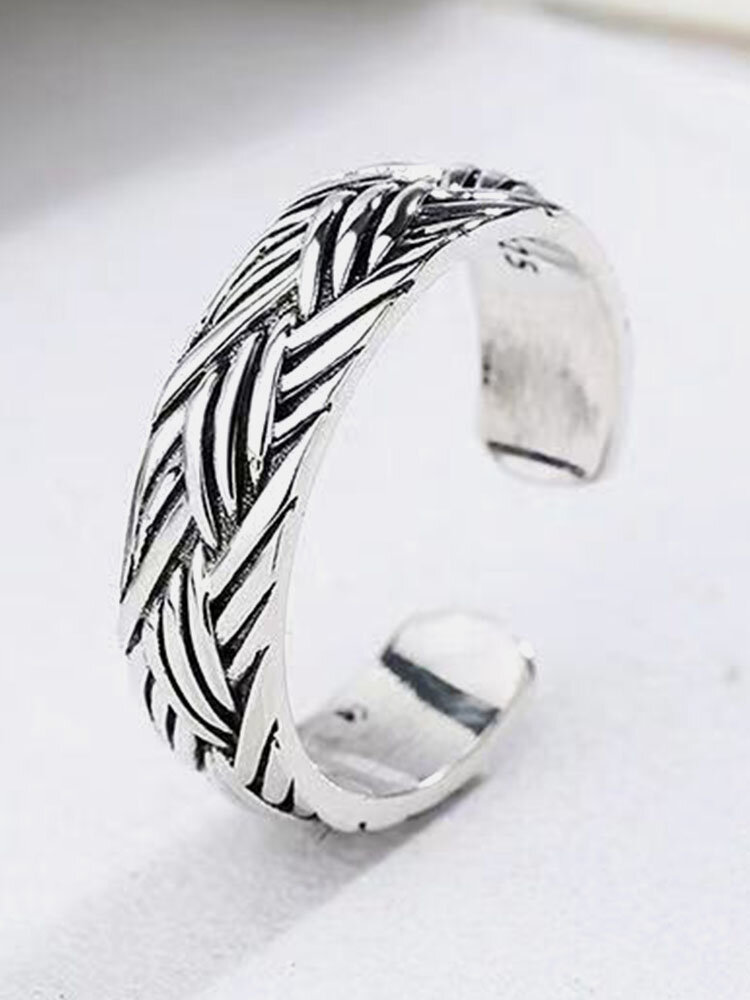 Trendy Vintage Distressed Carved Braided Pattern Circle-shaped Adjustable Opening Copper Ring