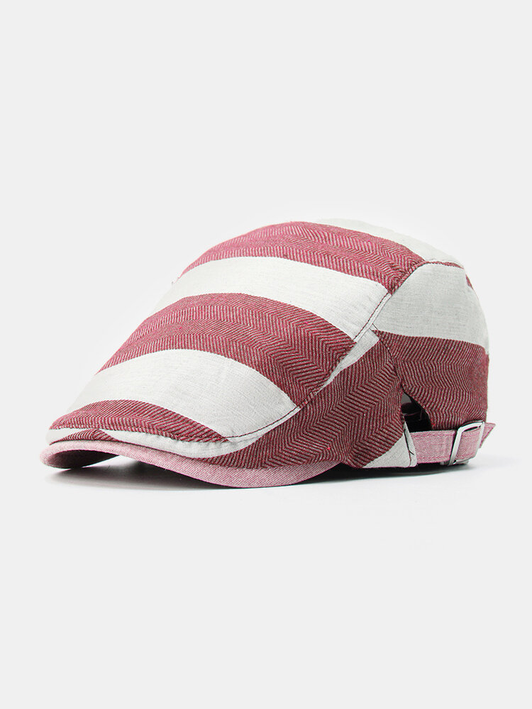 Men Women Cotton Stripe Beret Cap Duck Hat Sunshade Casual Outdoors Peaked Forward Cap