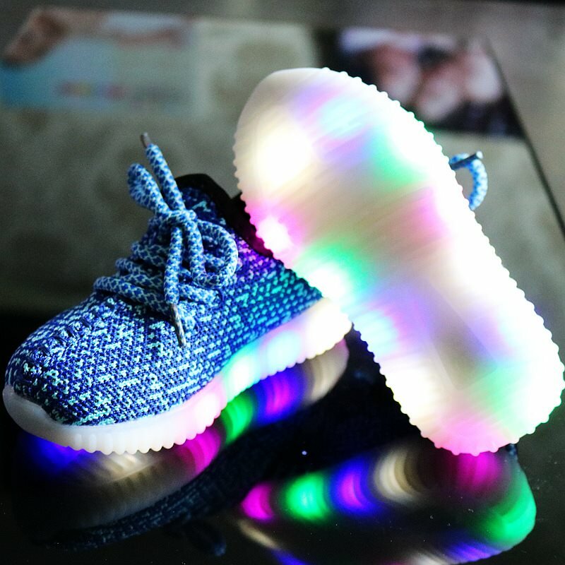 Unisex Kids Mesh LED Light Lace Up Casual Shoes