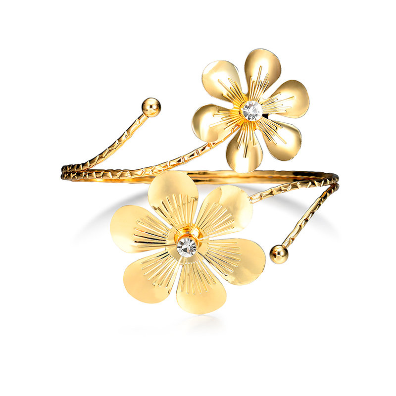 Women's Sweet Flower Rhinestone Gold Plated Arm Bracelet
