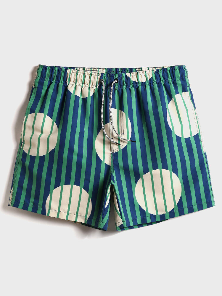 Pantalones cortos de secado rápido con cordón y estampado de rayas y círculos para hombre