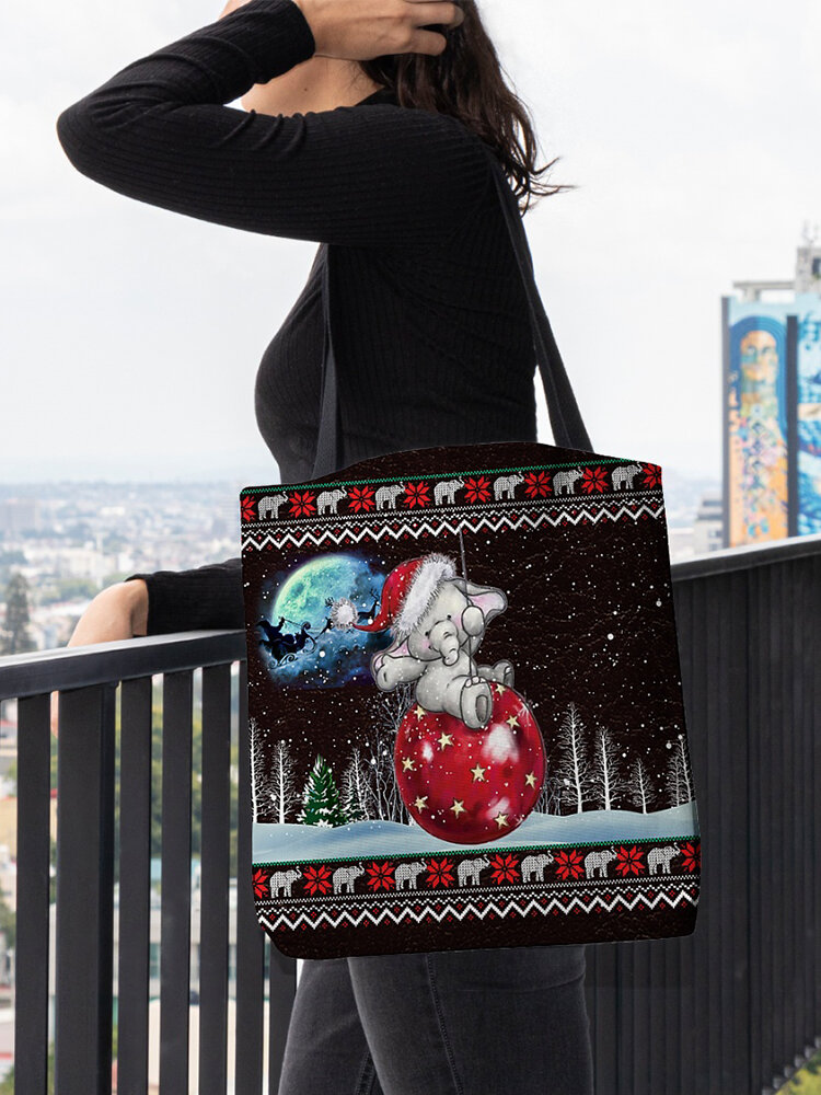 Women Felt Christmas Cute Elephant Print Handbag Tote