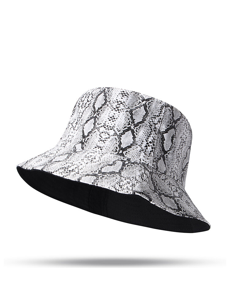 Unisex Snake Pattern Bucket Hat Double-sided Wearable Sun Shade Fisherman Hat