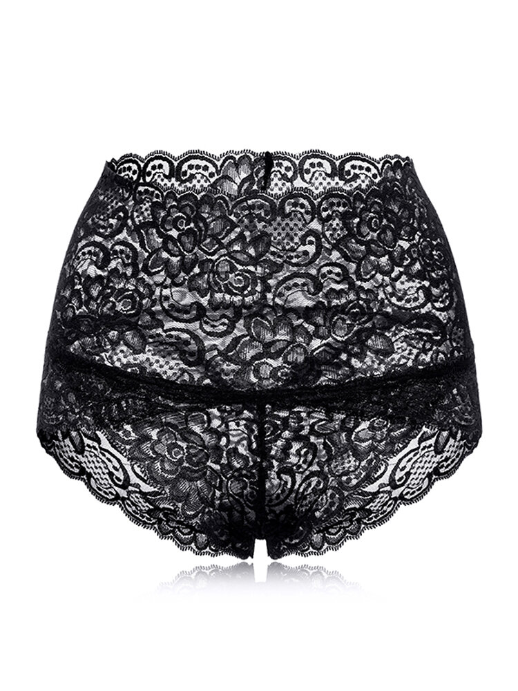 High Waisted Lace Cotton Crotch Tummy Shaping Butt Lifter Panty
