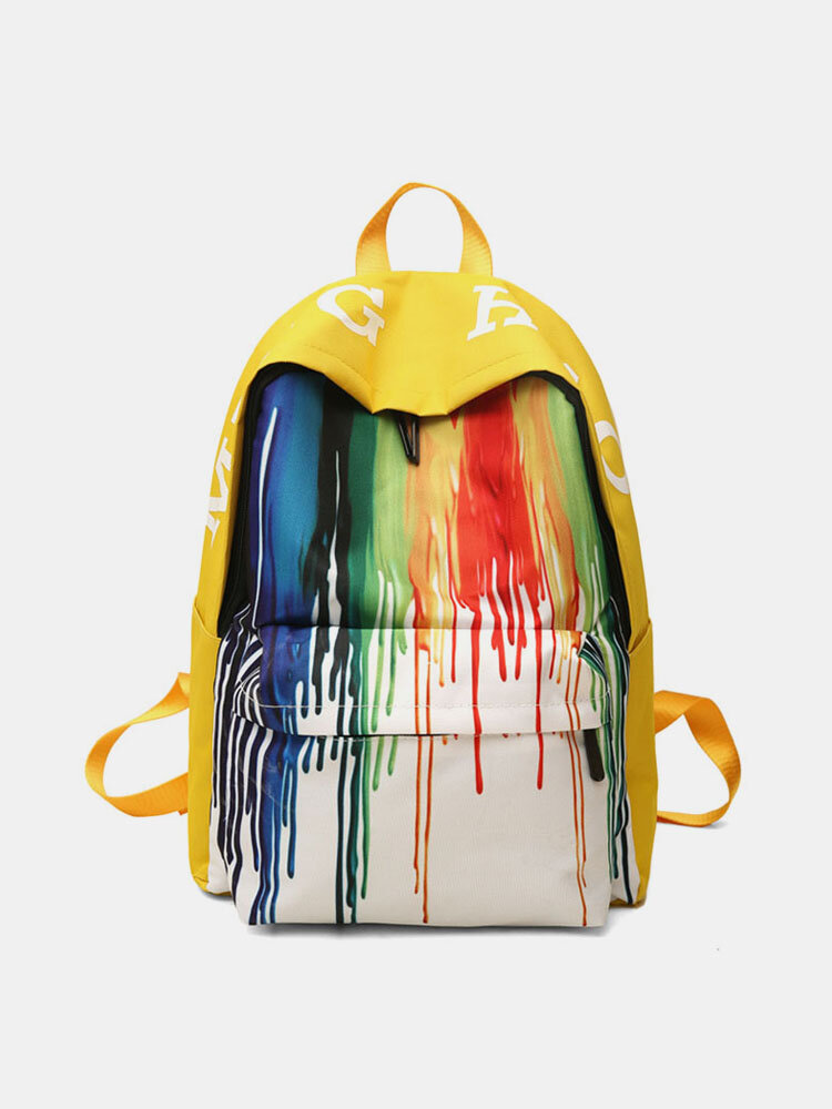 Women Ink Zipper Canvas Large Capacity Casual School Bag Backpack