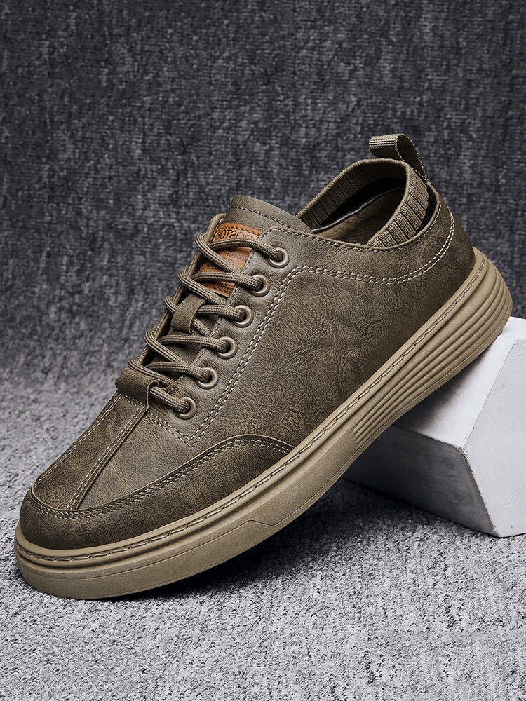 Men Stitching Lace-Up Slip Resistant Solid Casual Skate Shoes