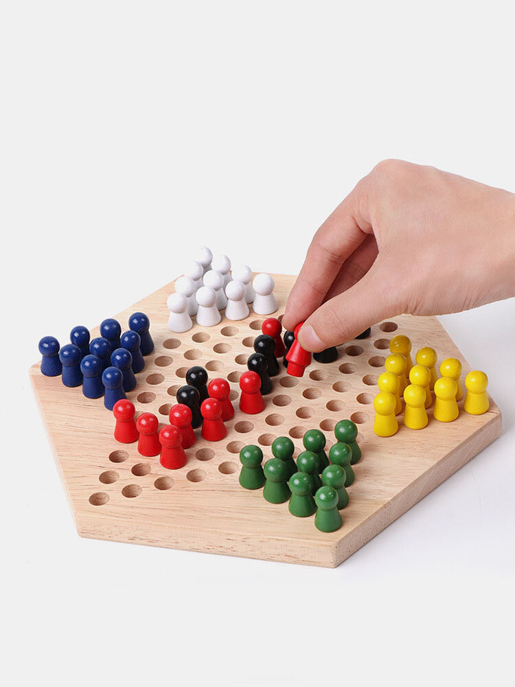 Chinese Checker Game Set Wooden Educational Board Kids Chinese Checkers Set Strategy Family Game