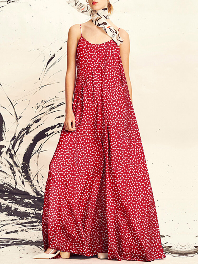 Women Allover Ditsy Floral Print Spaghetti Strap Maxi Dress