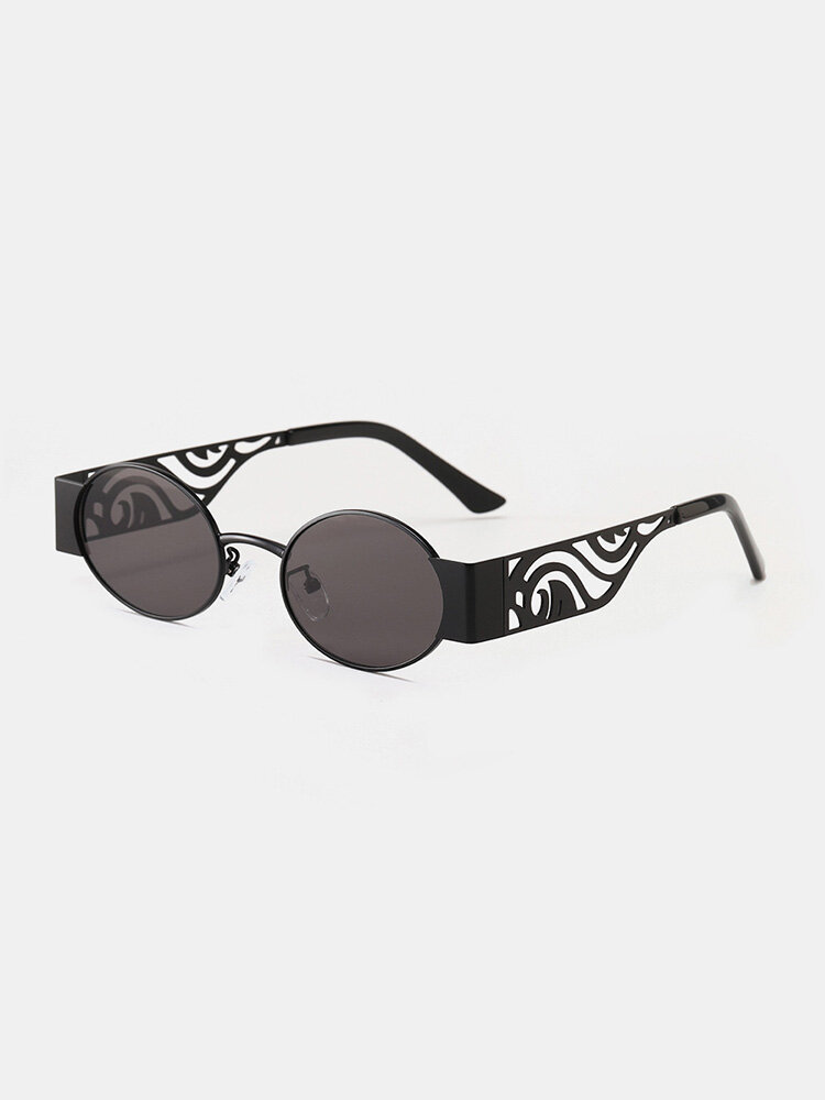 Unisex Full Metal Oval Frame Hollow Glasses Legs Tinted Lenses Anti-UV Sunglasses