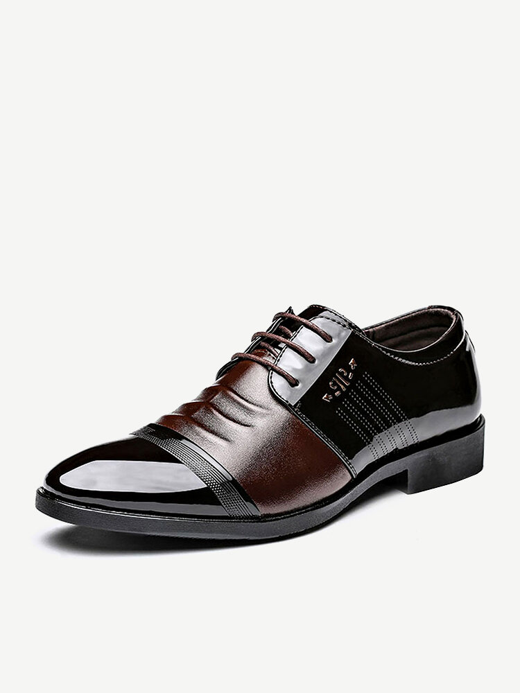 Men Leather Splicing Non Slip Cap Toe Business Casual Formal Shoes 