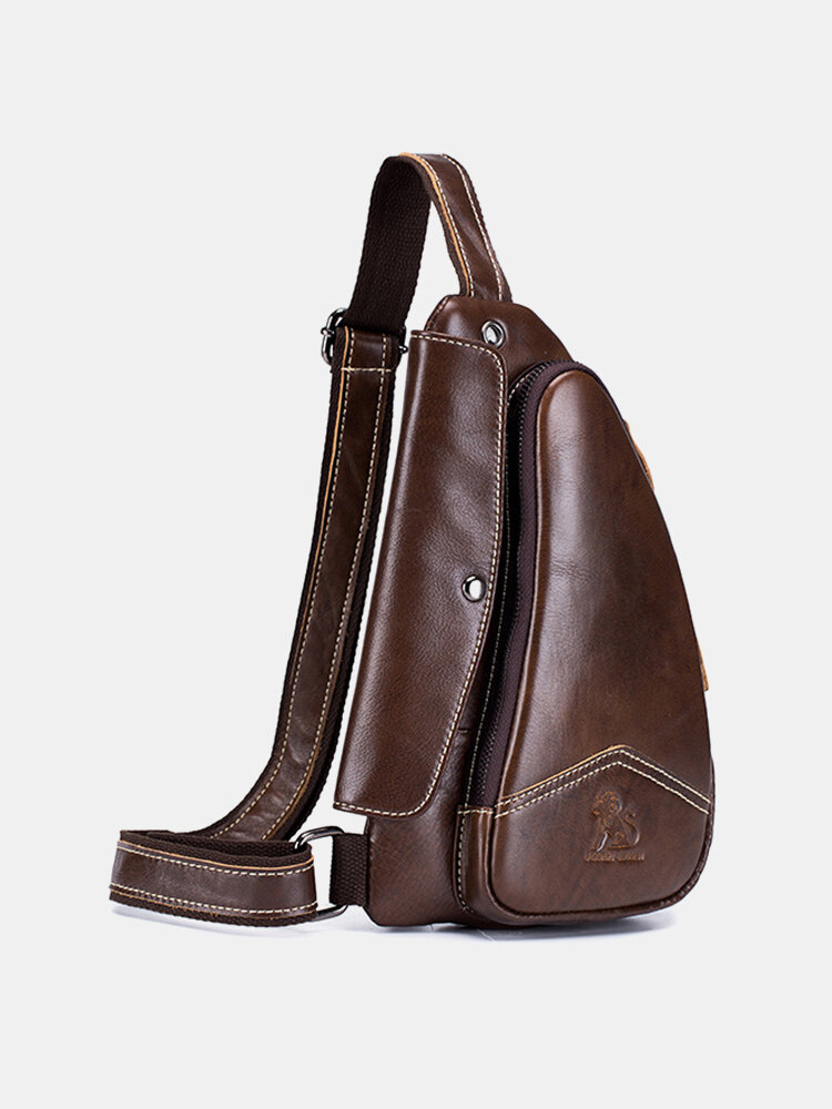 Women Genuine Leather Multi-Layers Earphone Hole Crossbody Bag Chest Bag Sling Bag