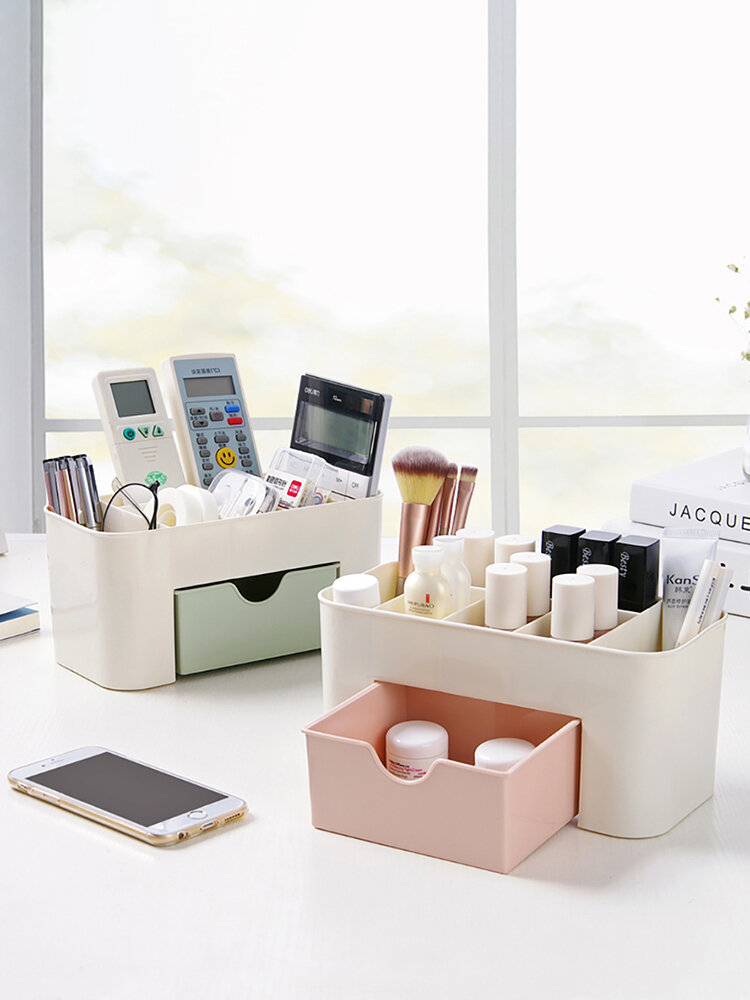 

Multi-functional Plastic Cosmetic Storage Box Jewelry Box With Small Drawer DeskStorage Box, Pink;green;blue