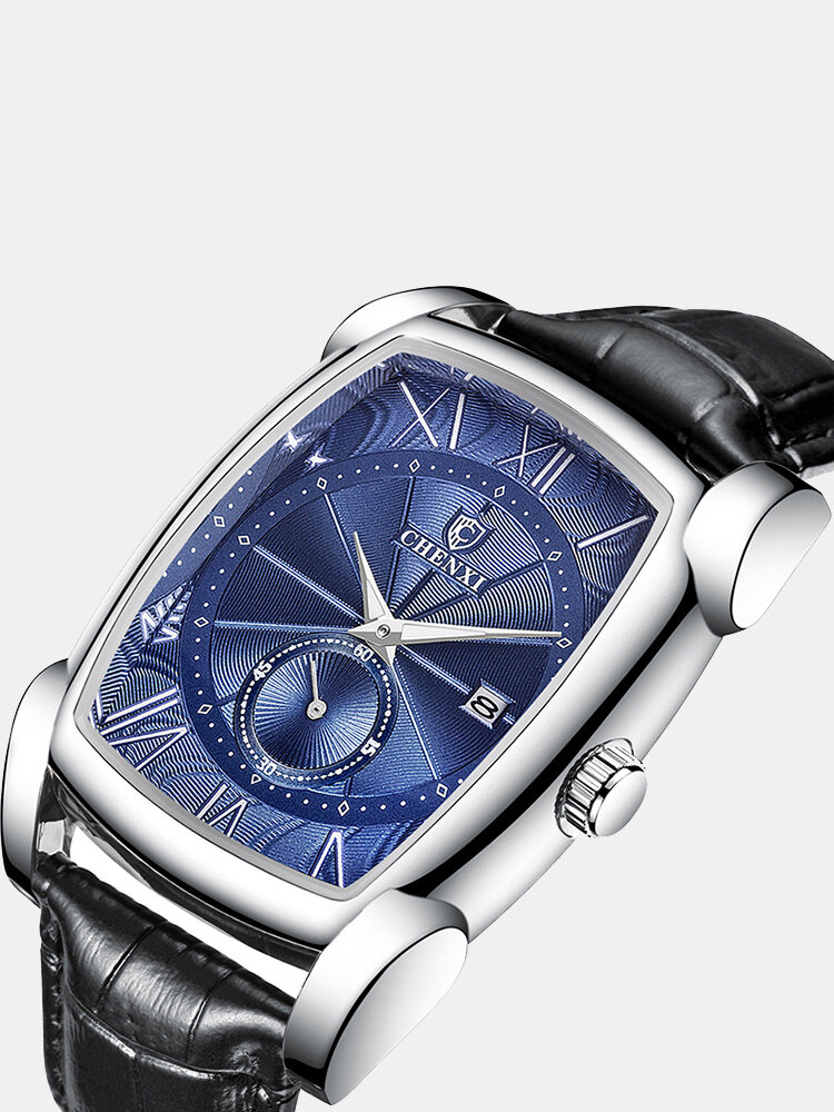 Classic Geometric Square Men Wrist Watch Luminous Waterproof Leather Belt Quartz Watch