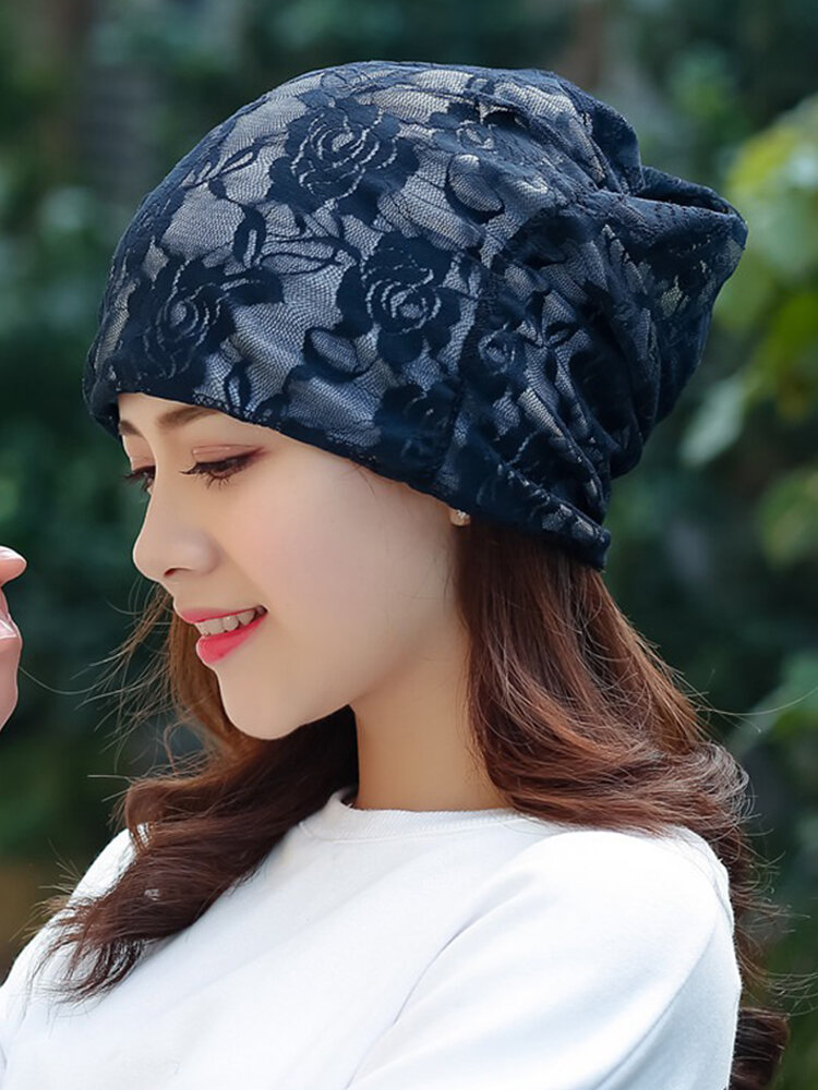 Women Breathable Thin Flexible Ponytail Beanie Vintage Multifunctional Casual Sun Scarf Hat